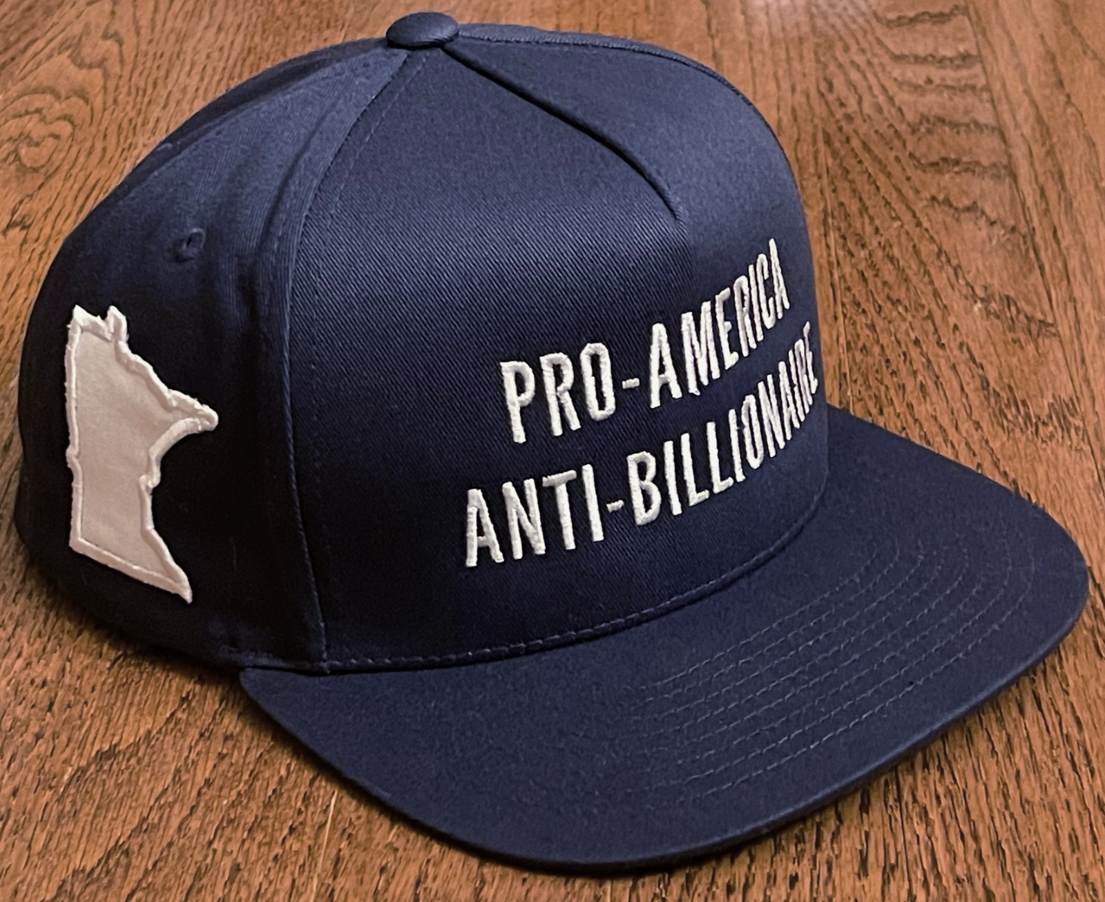 Pro-America Anti-Billionaire hat with Minnesota shape